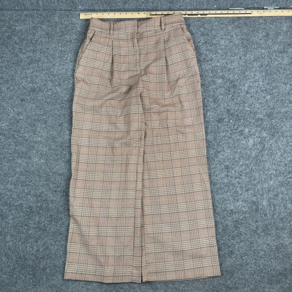 LOFT Trousers Womens Size 8 Brown Plaid The Peyton Wide Leg Pleated High Rise